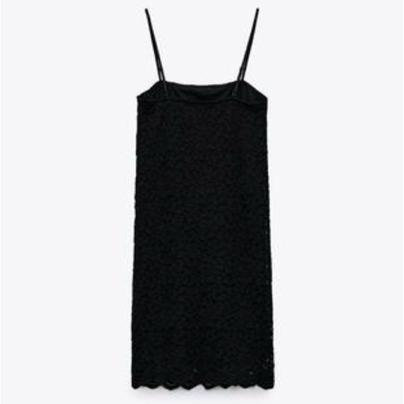 Zara Classic Black Lined Bodycon spaghetti Strap Lace Mini Dress | Size Small - Picture 3 of 8